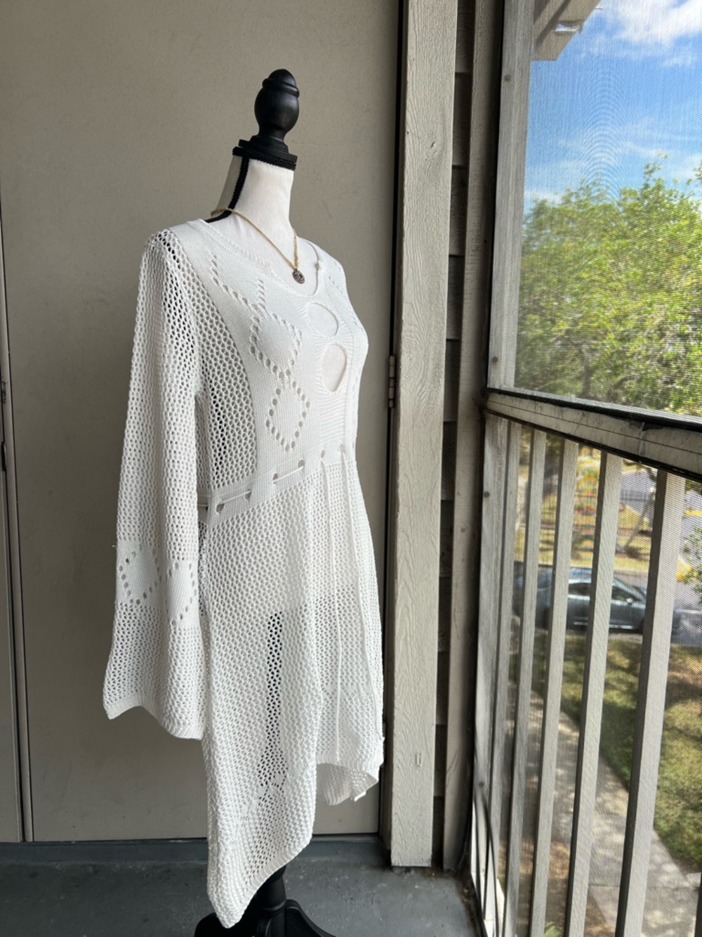 White Knit Beach Coverup Crochet Dress - Picture 3 of 8